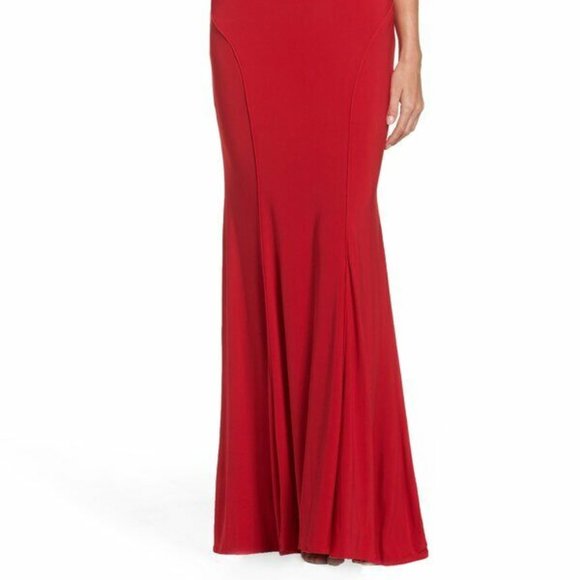 MAC DUGGAL DEEP SCOOP BACK RED JERSEY STRETCH GOWN sz 4 - Picture 3 of 3